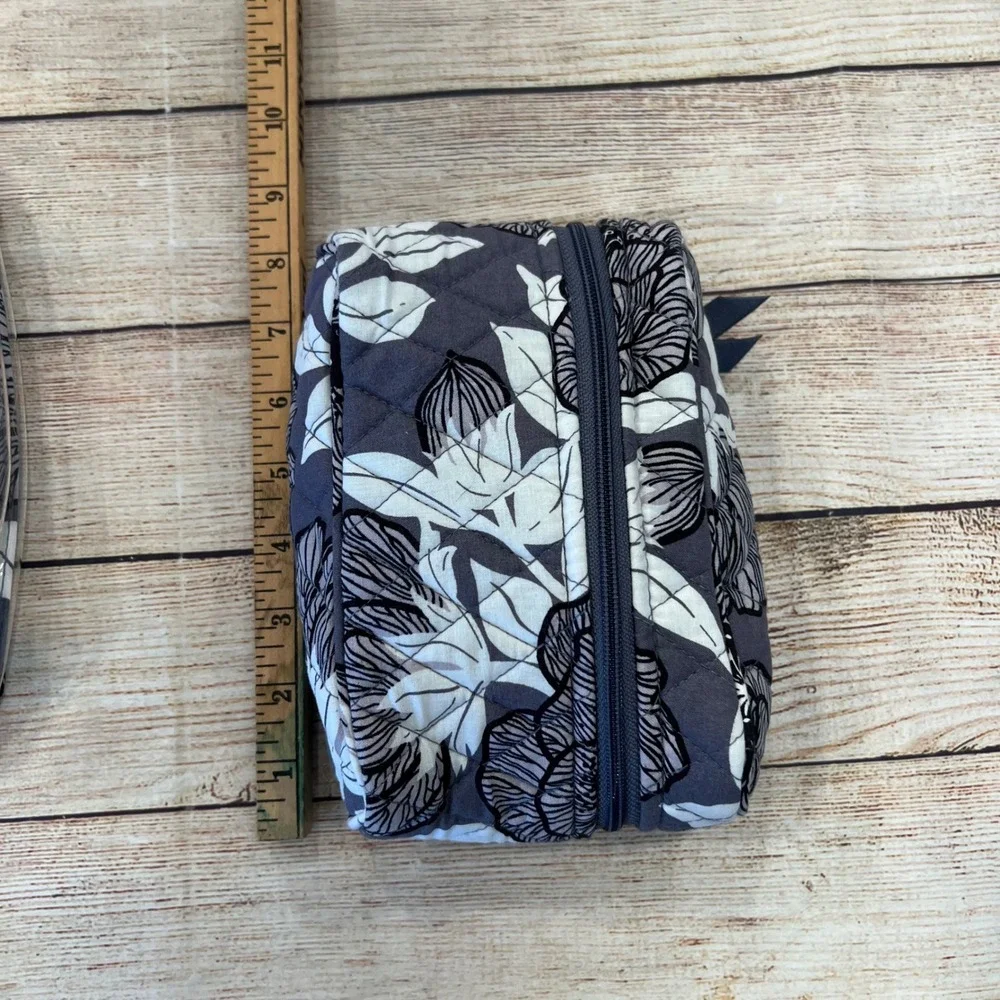 Vera Bradley Imperial Leaves Clear Travel Tote and Quilted Cosmetic Bag Set Gray